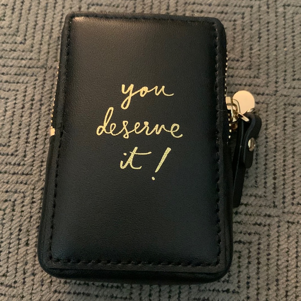 Kate Spade Present Gift Metallic Glitter Bow Black Leather Coin Purse New w/Tags
